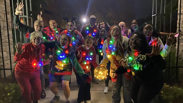 McDaniel College students celebrating another festive year, with Christmas customs and lights. 