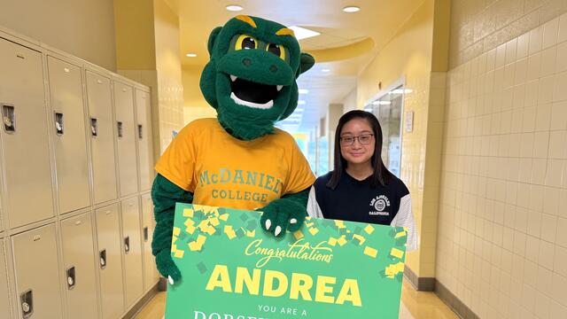 Dorsey Scholar Surprise Andrea Dechosa with Green Terror