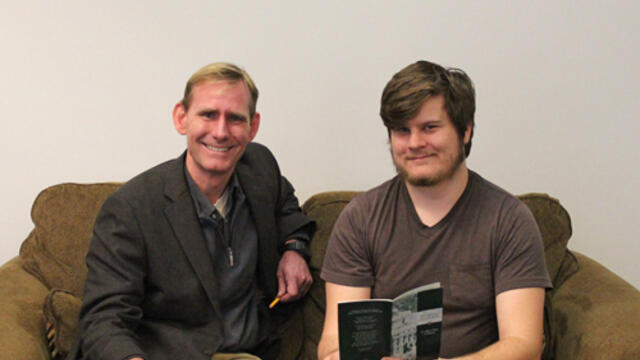 Photo of McDaniel College History professor Stephen Feeley with senior Josh Irvin 