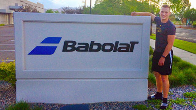 McDaniel College student Carter Trousdale at the headquarters of Babolat where he interned