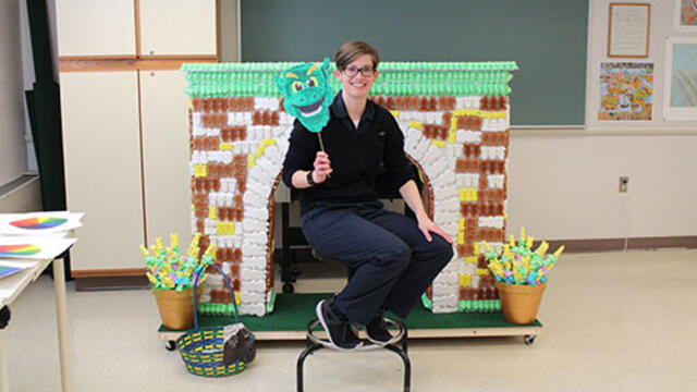 Art professor Chloe Irla with the arch she created for entry in the 2018 Peep Show