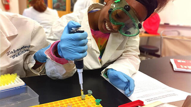 Student in forensics science lab at Summer Science Academy at McDaniel College