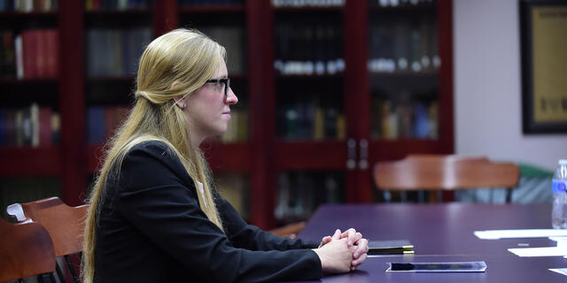 Student in business attire on Interviewing Day 2019.