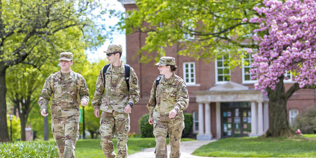 ROTC students walking across campus.