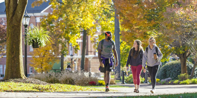 Students walking across campus