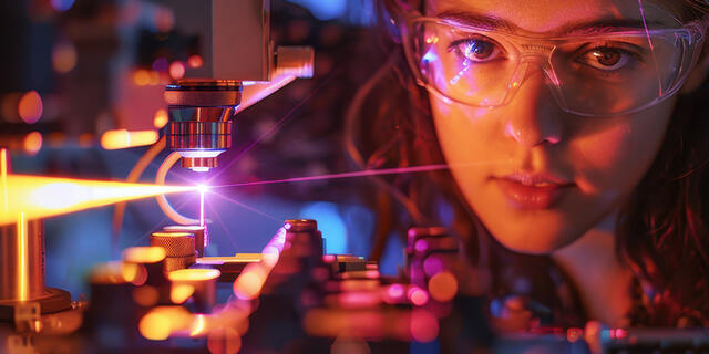 A student conducting a physics experiment with lasers
